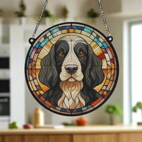 Cocker Spaniel Black & White Stained Glass Effect Suncatcher